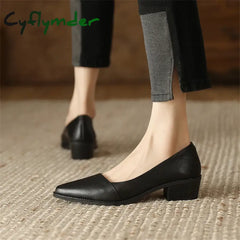 Cyflymder New Spring/Summer Women Shoes Pointed Toe Chunky Heel For Handmade Genuine Leather Pumps