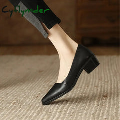Cyflymder New Spring/Summer Women Shoes Pointed Toe Chunky Heel For Handmade Genuine Leather Pumps