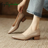 Cyflymder New Spring/Summer Women Shoes Pointed Toe Chunky Heel For Handmade Genuine Leather Pumps