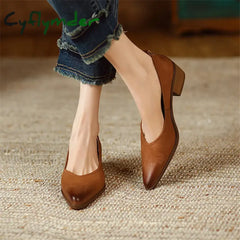 Cyflymder New Spring/Summer Women Shoes Sheep Leather Pumps Pointed Toe Chunky Heel Loafers Genuine