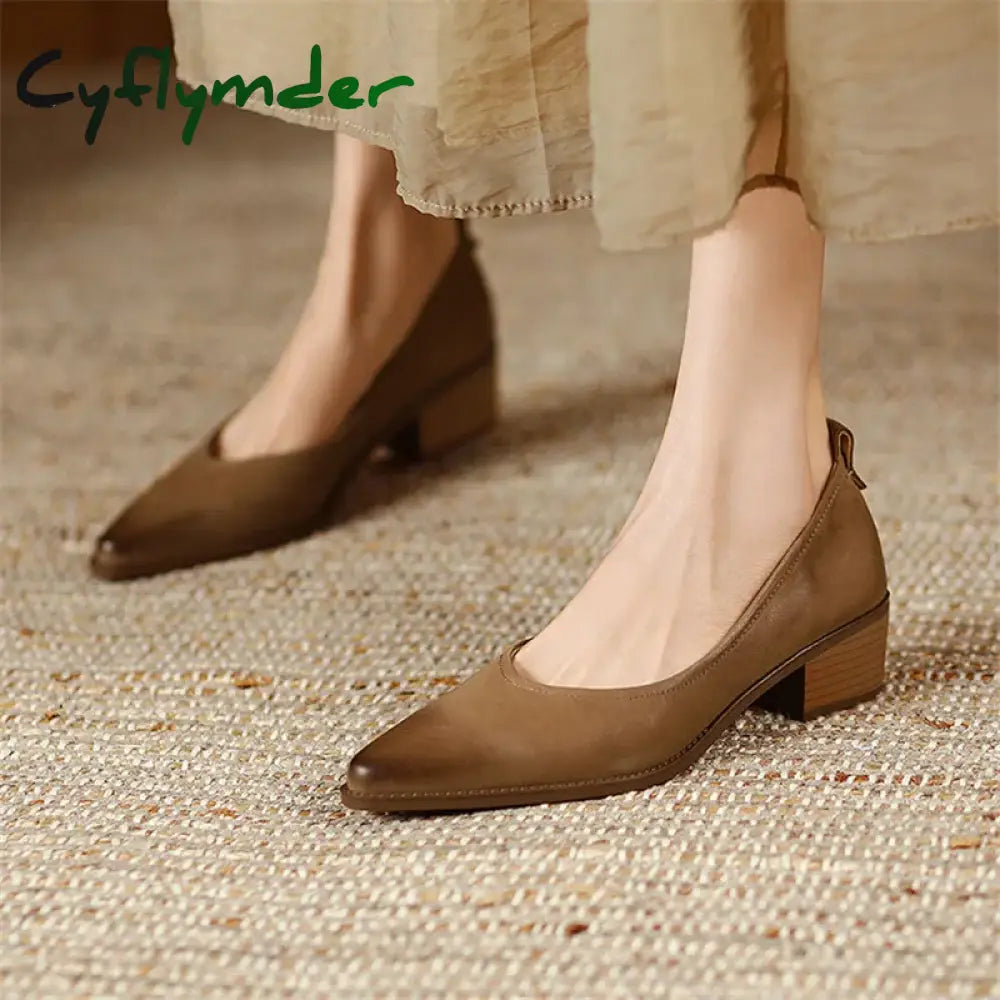 Women Shoes Sheep Leather Women Pumps Pointed Toe Chunky Heel Loafers Genuine Leather Shoes for Women Handmade