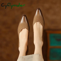Cyflymder New Spring/Summer Women Shoes Sheep Leather Pumps Pointed Toe Chunky Heel Loafers Genuine
