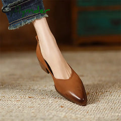 Cyflymder New Spring/Summer Women Shoes Sheep Leather Pumps Pointed Toe Chunky Heel Loafers Genuine