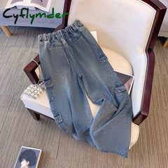 Cyflymder New Street Style plus Size Jeans Women’s Casual Pants Gray All-in-one Overalls Multi-pocket Commuter Denim