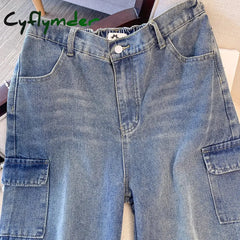 Cyflymder New Street Style plus Size Jeans Women’s Casual Pants Gray All-in-one Overalls Multi-pocket Commuter Denim