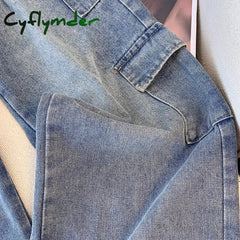Cyflymder New Street Style plus Size Jeans Women’s Casual Pants Gray All-in-one Overalls Multi-pocket Commuter Denim