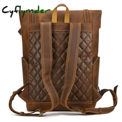 Cyflymder New Style Men’s Leather Backpack Vintage Fashion Men Male Travel Bag Laptop Bagpack For