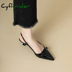 Cyflymder New Summer French Wine Red Pointed Patent Leather Mid-heel Overhead Sandals for Women Retro Skinny Heel Back