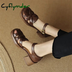 Cyflymder New Summer Sandals Cow Leather Luxury Roman Casual Buckle Strap Shoes Gladiator Thick