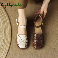 Cyflymder New Summer Sandals Cow Leather Luxury Roman Casual Buckle Strap Shoes Gladiator Thick