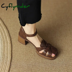 Cyflymder New Summer Sandals Cow Leather Luxury Roman Casual Buckle Strap Shoes Gladiator Thick