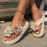 Cyflymder New Summer Slippers Outdoor Beach Flip-flops Cute Flower Bow Decoration Casual Flat Slippers Shoes for Women