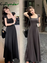 Cyflymder New Summer Waist-fitted Elegant French Style Women’s Grey Short Sleeve Tank Dress Long Dress Sexy Dress