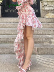 Cyflymder Floral Print Spaghetti Strap Dresses Mini Women Sexy Backless Halter Neck Spring Summer Ruffle Casual Beach