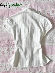 Cyflymder new trend inspo Graphic T shirts Women White Punk Slim Bow Aesthetic Lace Harajuku Girl Tees Crop Top Femme