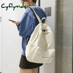 Cyflymder New Trend Large-Capacity Simple Solid School Female Backpack Cotton Canvas Bag Students