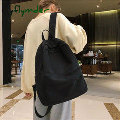 Cyflymder New Trend Large-Capacity Simple Solid School Female Backpack Cotton Canvas Bag Students