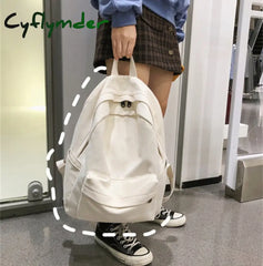 Cyflymder New Trend Large-Capacity Simple Solid School Female Backpack Cotton Canvas Bag Students