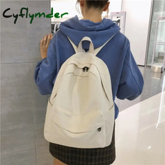 Cyflymder New Trend Large-Capacity Simple Solid School Female Backpack Cotton Canvas Bag Students