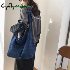 Cyflymder New Vintage Denim Shoulder Bags Women Simple Jeans Blue Handbag Large Capacity Fashion