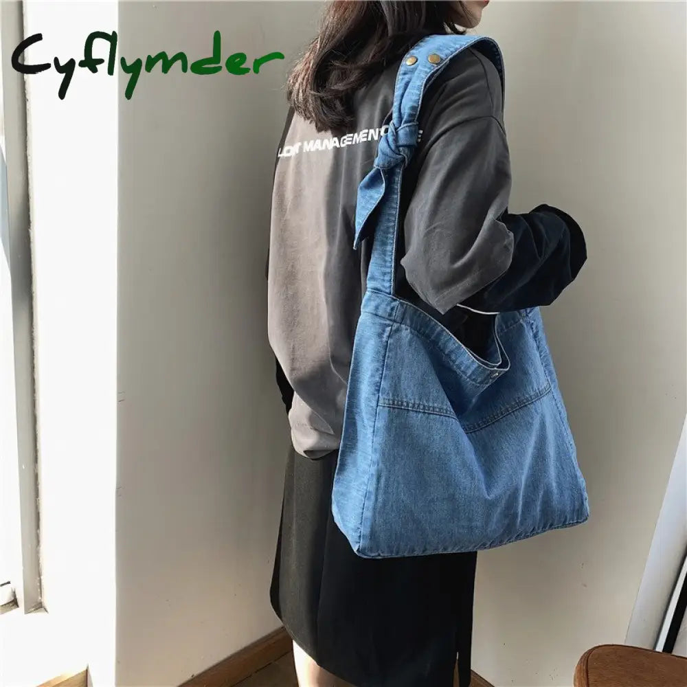 Cyflymder New Vintage Denim Shoulder Bags Women Simple Jeans Blue Handbag Large Capacity Fashion