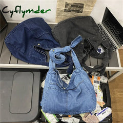Cyflymder New Vintage Denim Shoulder Bags Women Simple Jeans Blue Handbag Large Capacity Fashion
