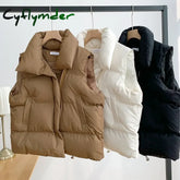 Cyflymder New Warm Autumn Winter Women Short Vest Coat Pockets Casual Fashion Sleeveless Jacket