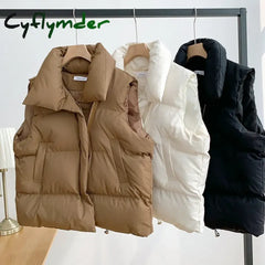 Cyflymder New Warm Autumn Winter Women Short Vest Coat Pockets Casual Fashion Sleeveless Jacket