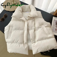 Cyflymder New Warm Autumn Winter Women Short Vest Coat Pockets Casual Fashion Sleeveless Jacket