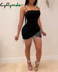 Cyflymder New Woman Party Night Birthday Tassel Split Sleeveless Bodycon Dress Summer Elegant
