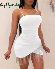 Cyflymder New Woman Party Night Birthday Tassel Split Sleeveless Bodycon Dress Summer Elegant