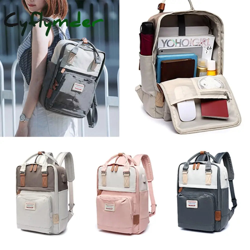 Cyflymder New Women Backpack Fashion Contrast Color Laptop Backpacks Travel Backbag Cute School