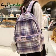 Cyflymder New Women Backpack Female Cool Nylon Travel Bag Fashion Plaid Portable Cute Schoolbag