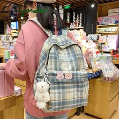 Cyflymder New Women Backpack Female Cool Nylon Travel Bag Fashion Plaid Portable Cute Schoolbag