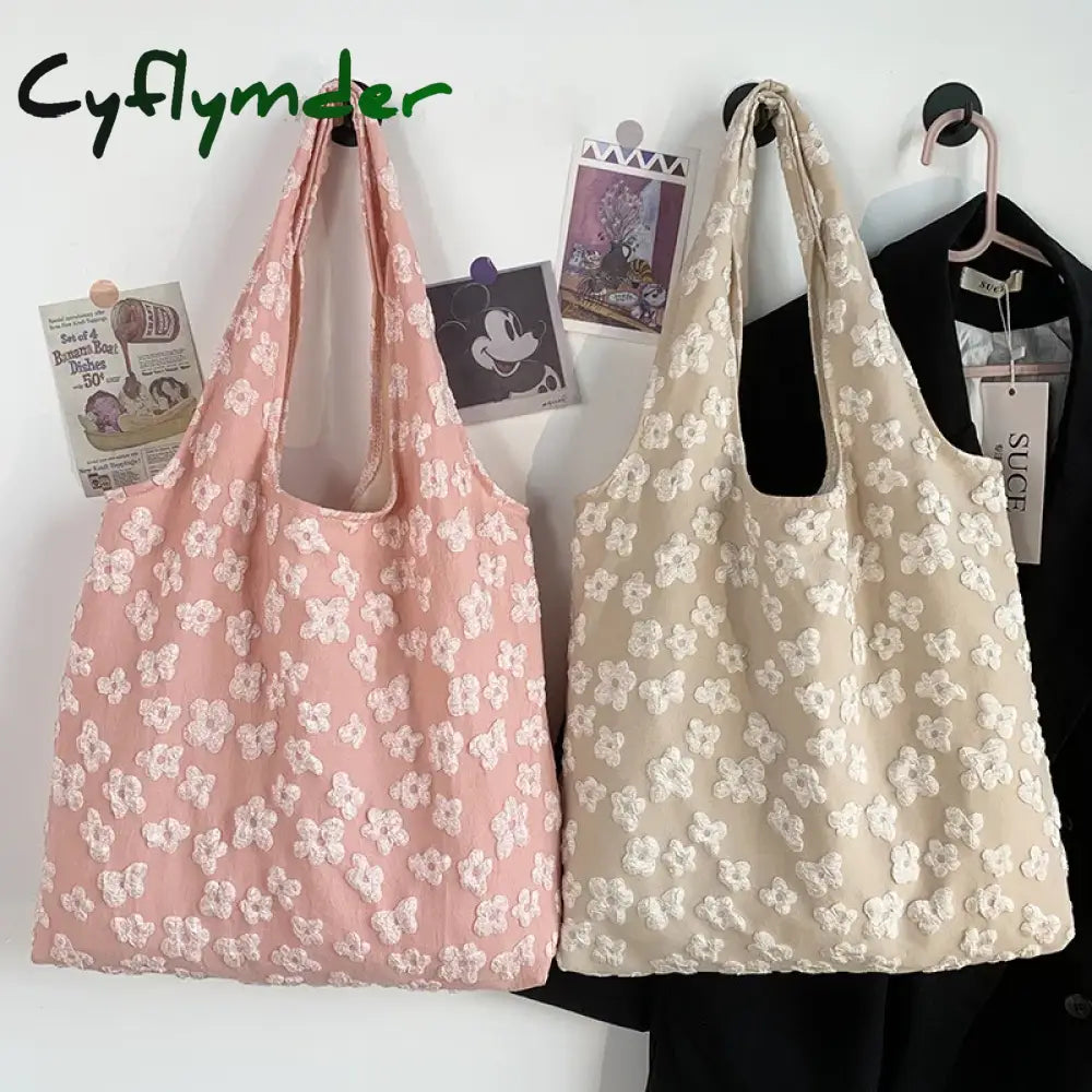 Cyflymder New Women Handbags Canvas Shopping Bags Eco Reusable Foldable Shoulder Bag Large Capacity