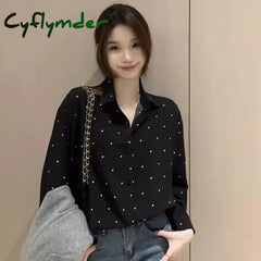 Cyflymder New Women Polka Dot Printed Blouse Long Sleeve Loose Turn-down Collar Ladies Shirts Top