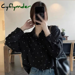 Cyflymder New Women Polka Dot Printed Blouse Long Sleeve Loose Turn-down Collar Ladies Shirts Top