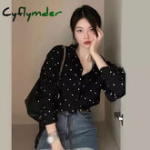 Cyflymder New Women Polka Dot Printed Blouse Long Sleeve Loose Turn-down Collar Ladies Shirts Top B / XL