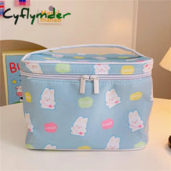 Cyflymder New Women Travel Cosmetic Makeup Bags Case Korean Bear Rabbit Plaid Toiletries Organizer