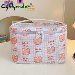 Cyflymder New Women Travel Cosmetic Makeup Bags Case Korean Bear Rabbit Plaid Toiletries Organizer