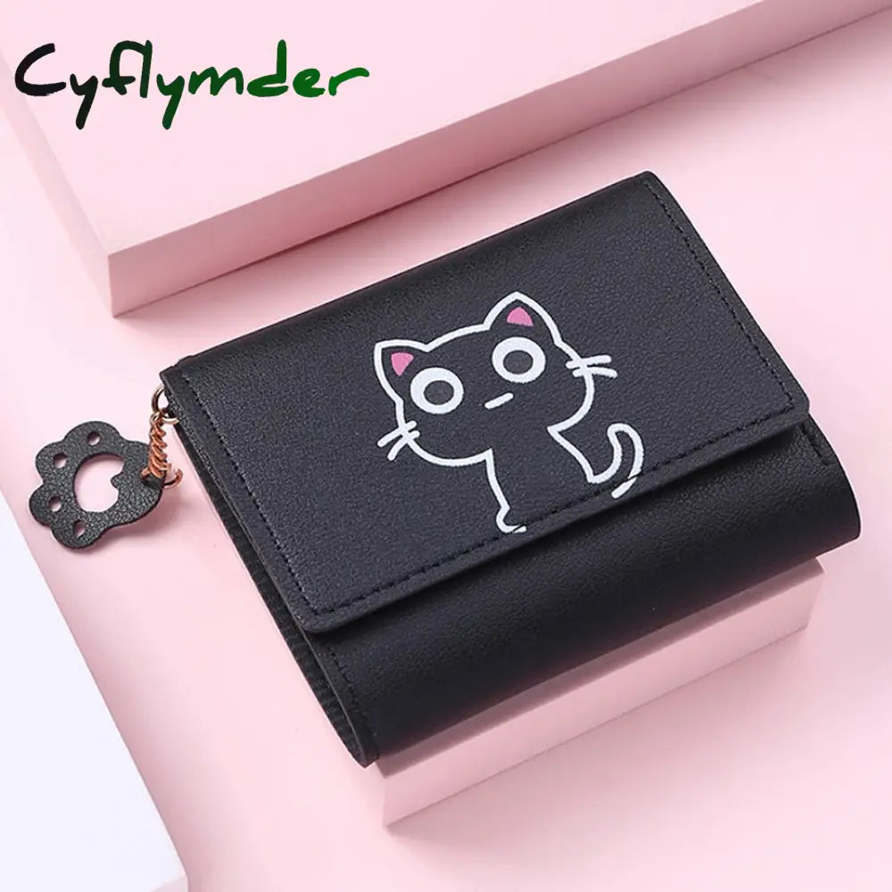 Cyflymder New Women Wallet Cute Cat Short Leather Small Purse Girls Money Bag Card Holder Ladies
