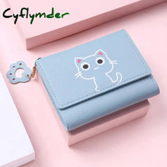 Cyflymder New Women Wallet Cute Cat Short Leather Small Purse Girls Money Bag Card Holder Ladies