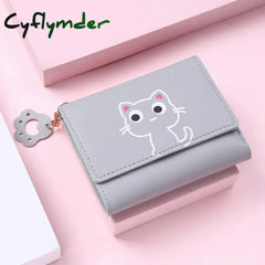 Cyflymder New Women Wallet Cute Cat Short Leather Small Purse Girls Money Bag Card Holder Ladies