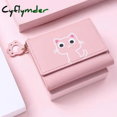 Cyflymder New Women Wallet Cute Cat Short Leather Small Purse Girls Money Bag Card Holder Ladies