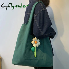 Cyflymder New Women’s Canvas Bag Large Capacity Shoulder Bags Literary Flower Decoration Handbags