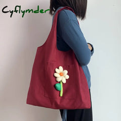 Cyflymder New Women’s Canvas Bag Large Capacity Shoulder Bags Literary Flower Decoration Handbags
