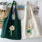 Cyflymder New Women’s Canvas Bag Large Capacity Shoulder Bags Literary Flower Decoration Handbags