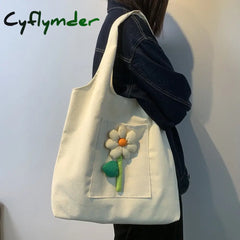 Cyflymder New Women’s Canvas Bag Large Capacity Shoulder Bags Literary Flower Decoration Handbags