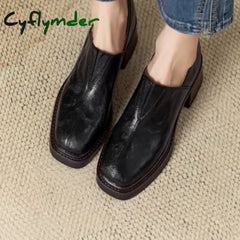 Cyflymder New Women’s Pumps Chunky Heels Shoes Ladies’ Thick Bottom Shoes Luxury Loafers Platform Shoes Square Head