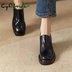 Cyflymder New Women’s Pumps Chunky Heels Shoes Ladies’ Thick Bottom Shoes Luxury Loafers Platform Shoes Square Head